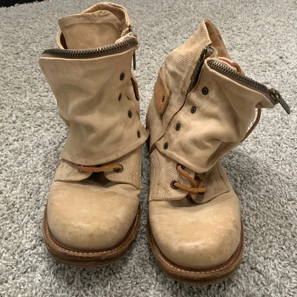 A.S. 98 Wasteland Cream Fold Over Leather Ankle Combat Boots Size 38 - Picture 3 of 8